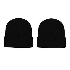 Children's Kids Girls Boys Thermal Lined Plain Black Hat Stretchy Beanie Hat 5 to 10 Yeas Approx Size for Winter Autumn (Pack of 2, Black)