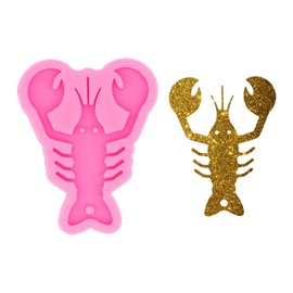 Shiny Glossy Cute Lobster Shape Keychain Silicone Mold with Hole Candy Crystal Mold Necklace Epoxy Jewellery Silicone Mold Resin Crafting Molds for Backpack Pendant