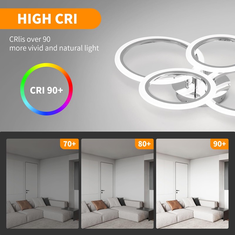 Vloitgol Modern LED Ceiling Light Fixture, 4 Rings Dimmable Flush