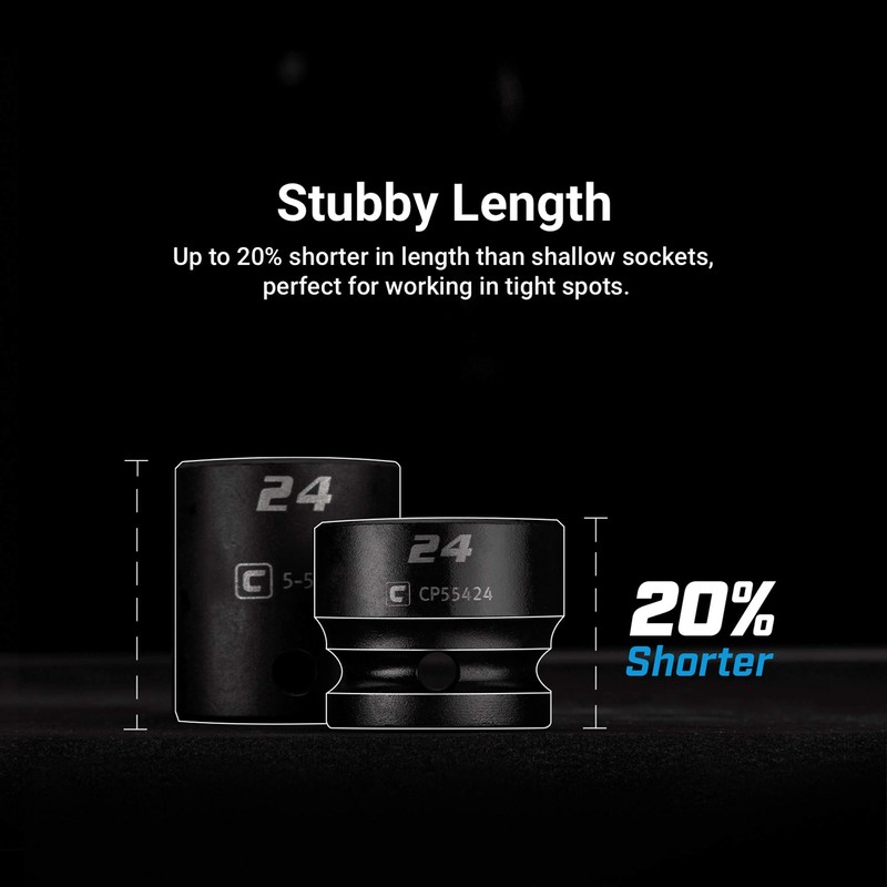 Capri Tools 24 mm Stubby Impact Socket, 1/2 in. Drive,