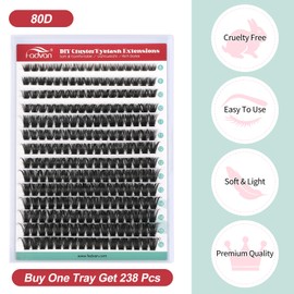 FADVAN Cluster Eyelash Extensions 280 Pieces Curl D Eyelashes Individual False Eyelashes Professional Natural Bouquet Cluster Eyelashes DIY (80D-0.07D, Blend 8-16mm)