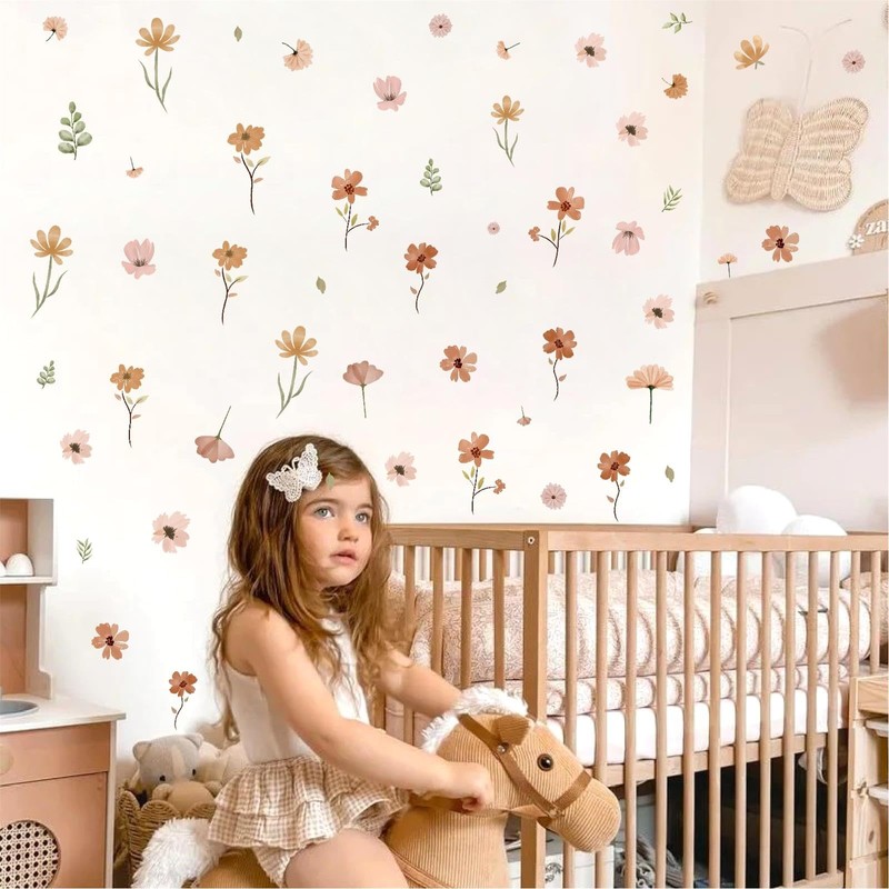 Small Boho Flowers Wall Sticker Cute Floral Leaf Wall Decal