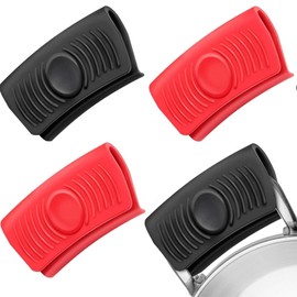 Silicone Assist Pot Handle Holder 2 Pairs Heat Insulated Hot Pot Grip, Griddles, Skillets (Red and Black) Handle Cover Sleeve Grip for Pans Heat-Resistant