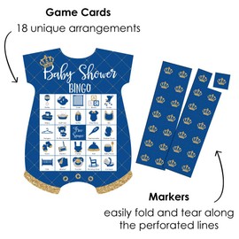 Big Dot of Happiness Royal Prince Charming - Picture Bingo Cards and Markers - Baby Shower Shaped Bingo Game - Set of 18