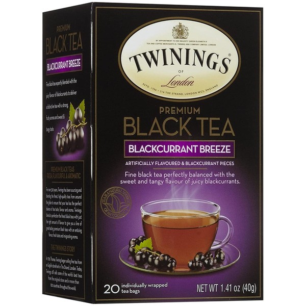 Twinings Premium Blackcurrant Breeze Black Tea, 20 Tea Bags