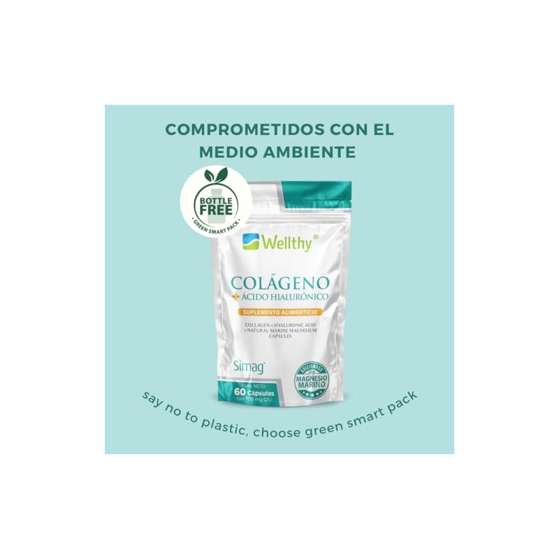 Wellthy Colageno Magnesio Acido Hialuronico Capsulas 100 Natural Peptidos Hidrolizado
