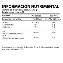 Natural Energy  Omega 3 Suplemento Alimenticio con Aceite de Pescado EPA y DHA Alta Concentración 120 Cápsulas Blandas Sin Gluten y Sin Azúcar