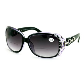 V.W.E. Oversized Rhinestones Women Bifocal Reading Sunglasses Reader Glasses Vintage Outdoor (Purple, 2.50)