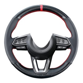 Carkooler - Funda de volante para Mazda 3 / 2017-2020, Mazda CX-5, Mazda 6 / 2016-2020, CX-9 / 2018, 2019, 2020, CX-3, 15 pulgadas, accesorios interiores de fibra de carbono de piel negro