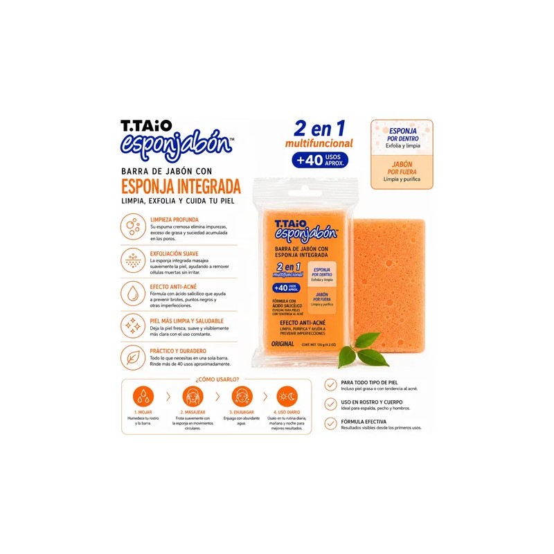 10 Piezas Esponjabon Anti Acne 2 En 1 Original T