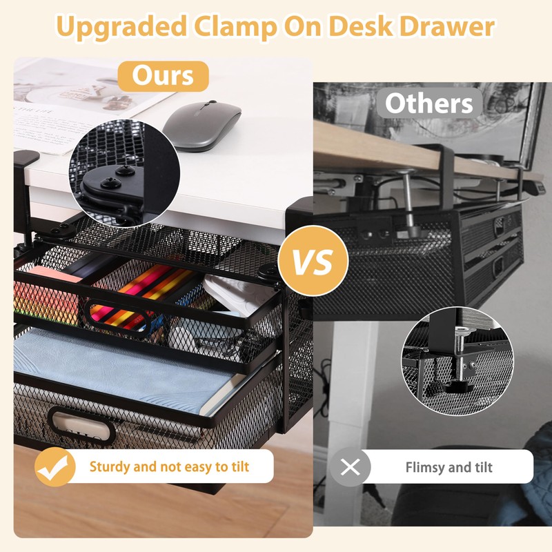 Sliding Under Desk Drawer Organizer No Drilling 2 Drawers Slide