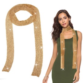 gaubss Women’s Sequin Scarf, Glitter Sparkly Gold Thin Skinny Scarf with Rhinestones for Party, Evening or Everyday Wear, Decorative Neck Tie, Neckerchief or Shawl, 150CM