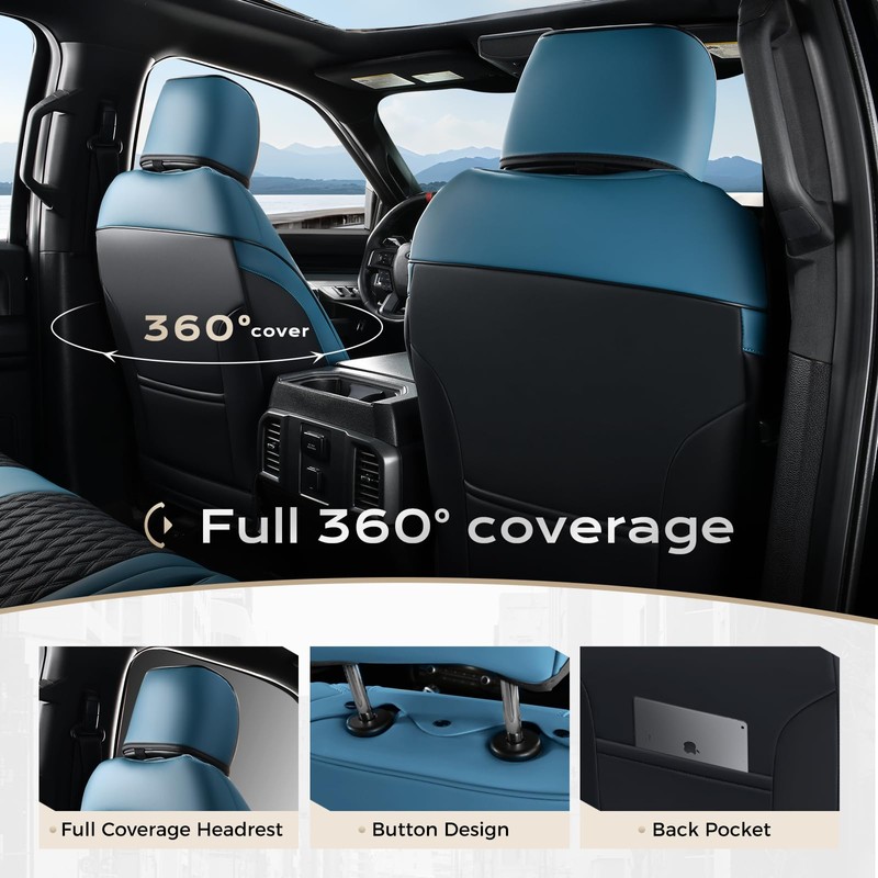 Coverado Blue Front Seat Covers for F150, Full Coverage Waterproof