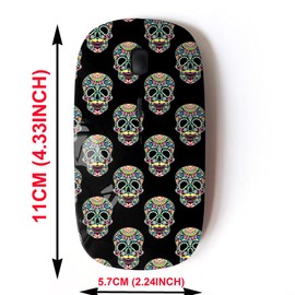 Ratón inalámbrico de 2.4 G con bonito diseño de patrón para todas las computadoras portátiles y computadoras de escritorio con nanoreceptor, diseño de calavera de azúcar Zentangle