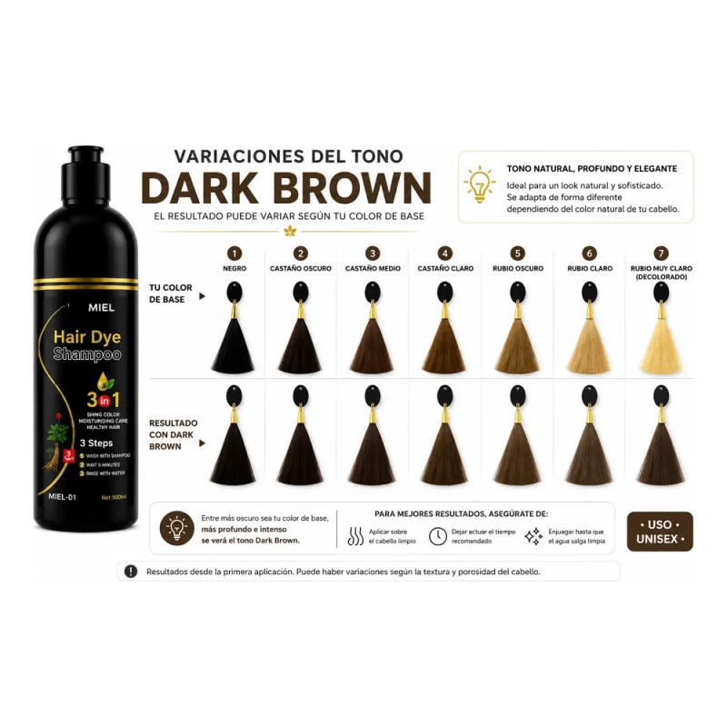 Miel® Shampoo Con Tinte Cubre Canas Natural Jengibre 500ml