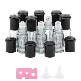 Dark black Octagonal Glass Roller Bottles 10Pcs 3ml Travel Cosmetic Perfume Sample Containers Mini Essential Oil Massage Roll-on Bottle Vials with Steel Ball, Opener and Funnel