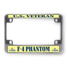 Sign Destination Metal Bike License Plate Frame U.S. Veteran F4 Phantom Motorcycle Tag Holder Chrome 4 Holes One Frame