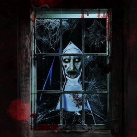 CoFlink Scary Halloween Window Decorations, HD Print Window Blood Silhouette Window Curtain Cover for Indoor Outdoor Party Decor (Black White)