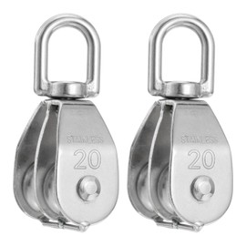 PATIKIL M20 Double Pulley Block, 2 Pack 304 Stainless Steel Heavy Wire Rope Hanging Wire Towing Wheel Lifting Crane Swivel Hook, Loading 75KG/165LBS