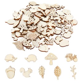 100 Pcs Wooden Animal Plants Cutouts Wood Shape Squirrel Mushrooms Leaves Hedgehog Wooden Slices Embellishments for DIY Handmade Scrapbooking Card Making Christmas Party Decorations