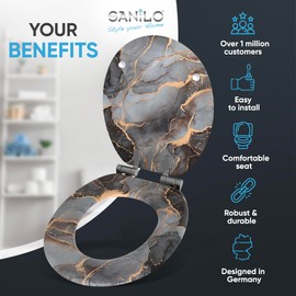 SANILO Wooden Toilet Seat with Soft Close [ROUND] - Decorative, Quiet & Slow Close Molded Wood Seat - With Strong Bumpers & Hinges - Adjustable Fit – Marble Abstract