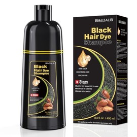 Champú de tinte para cabello negro para mujer y hombre, champú de color de cabello argán 3 en 1, cobertura semipermanente de canas, fórmula suave, dur