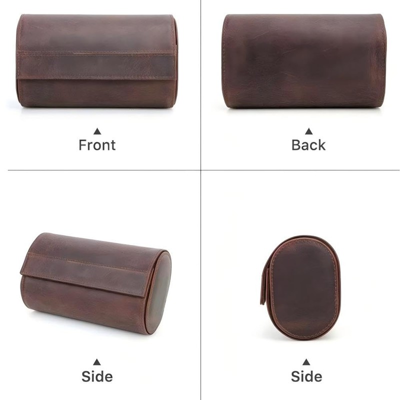 UPRESYE Genuine Leather Watch Roll Travel Case,2 Slots Full Grain