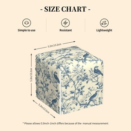 Tissue Box Cover Square, Blue Floral and Bird Leather Tissue Box Cover Decorative Facial Paper Organizer Dispenser for Bathroom Kitchen Bedroom Vanity Countertop Night Stands