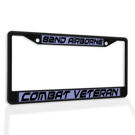 Fastasticdeals Metal Insert License Plate Frame 82Nd Airborne Combat Veteran Weatherproof Car Accessories Black 2 Holes Solid Insert
