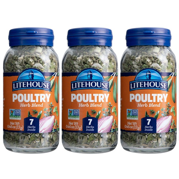 Litehouse Freeze Dried Poultry Herb Blend - Substitute for Fresh Poultry Herb, Jar Contains 7 Herbs, Organic, Poultry Herb Blend Seasoning, Non-GMO, Gluten-Free - 0.46 Ounce 3-Pack
