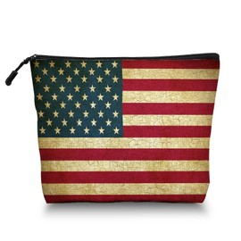 Scribesense Makeup Bag Travel Makeup Organizer Waterproof Cosmetic Bag Pouch with Zipper 6.7x9.45in for Women Female Friend Mom - Vintage United States of America Flag