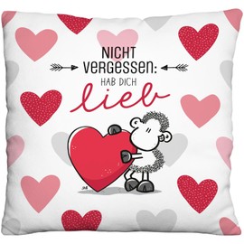 Sheepworld Plush Cushion Motif "Hab Dich lieb" Decorative Cushion, 25 cm x 25 cm, 100% Polyester, Gift, Valentine's Day, Decorative Item 48524