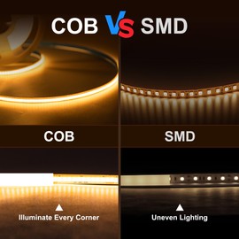 Fussion COB Led Strip Light 16.4ft Warm White LED Lights for Bedroom, Ultra Bright 24V Cabinet Strip Lighting with Remote Control, Ambient Mood Lighting for DIY Mirror, TV, Nightstand, Kitchen