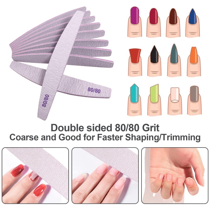 80/80 Grit Nail Files (10 Pack), Emery Boards for Acrylic