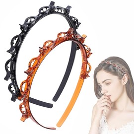 ZKGYUS Pack of 2 Headband with Clips, Hairstyle Aid, Headband with Tooth Headband Braid Tool, Elegant Headband for Women and Girls (Black and Brown)