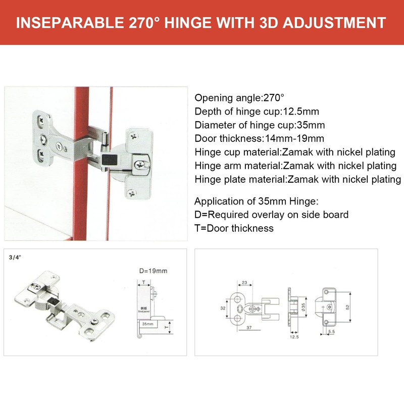 270 Degrees Hinge, 270 Degrees Folding Hinge, Zinc Alloy Furniture