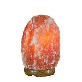 Himalayan Salt Crystal Lamp with Wooden Pedestal, 6-10lbs, ~8.5in Height