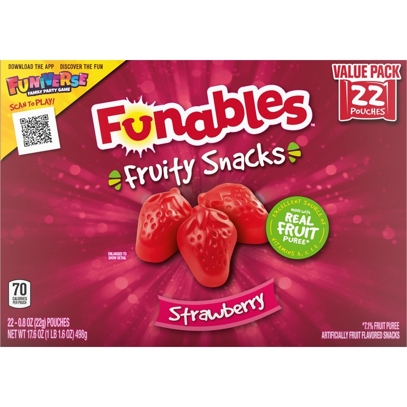 Funables Fruit Snacks, Strawberry Fruit Flavored Snacks, 0.8 Ounce Pouches