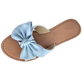 SAMANTHA Sandalias planas sin cordones con lazo de nudo torcido, Celeste, 8.5 US