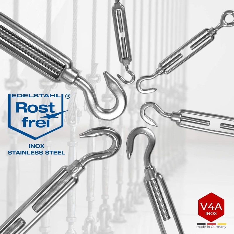 Stainless Steel Turnbuckle with Two Hooks Rust-Proof V4A According to