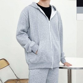Men's big size brushed hooded zip-up 1P two-way zip-up Outer Back Melange-No. 1