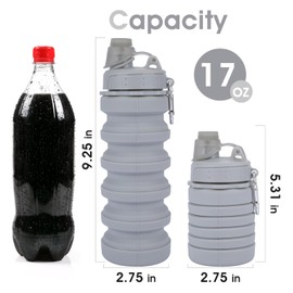 MAKERSLAND Collapsible Water Bottle for Adults, Boys, Students, Kids, Reusable Silicone Foldable Water Bottles for Travel Camping Hiking, Portable Sports Water Bottle, Gray