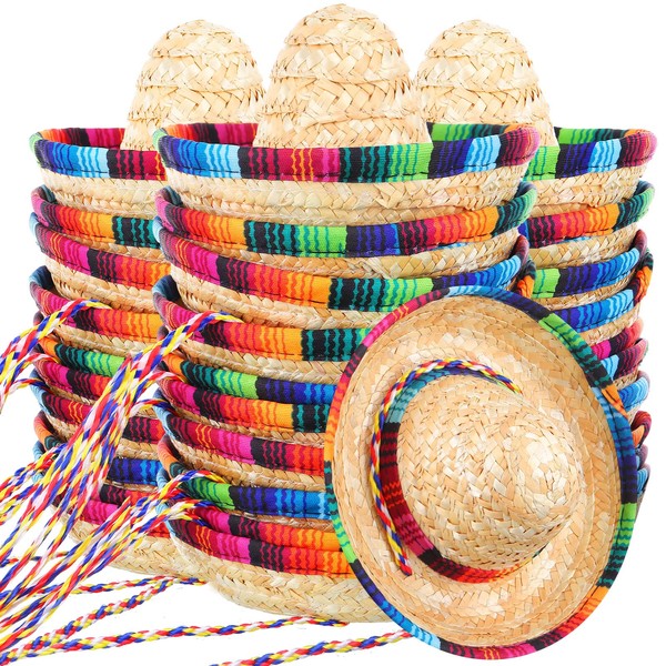 50 Pcs Mini Sombrero Party Hats Mini Mexican Fiesta Hats 6" Natural Straw Cinco De Mayo Headband Hats Tiny Costume Hats Party Supplies for Kids Dogs Cats Mexican Fiesta Party Table Centerpiece Decor