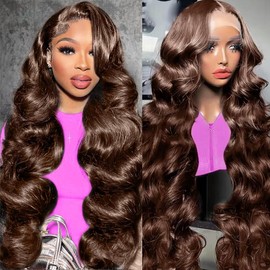 Fopeela Chocolate Brown Lace Front Wigs Human Hair 32