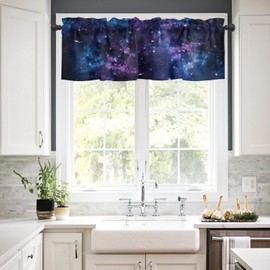 Zadaling Valance Curtain for Kitchen,Galaxy Star Nebula Space Starry Sky Window Valance for Living Room Scroll,Rod Pocket Valances for Bedroom Decor,Window Treatment Valance 1 Panel 18" x 54"
