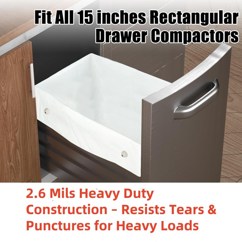 XHYdamile Trash Compactor Bags，20pcs Fits 15-inch Rectangular Drawer Compactors, Space-Saving