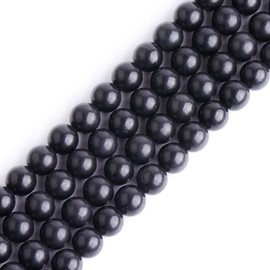 GEM-Inside Polished Round 6mm Natural Black Russian Shungite Stone Chakra Beads for Jewelry Making Full 15" Strand Power Energy Healing Stone