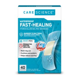 Care Science Smart Heal Waterproof Hydrocolloid Gel Pad Bandages, 0.75 in x 3 in, 40 ct | 100% Waterproof Seal, for Blisters or Wound Care