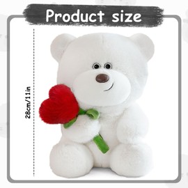 Chingcoo Teddybär, Plüsch-Bär, 28cm Teddy mit Rose, Stofftier Spielzeug, Herz Rose Teddybär Plüschtiere Geschenke für Mama, Kinder, Liebhaber, Geburtstag, Valentinstag, Weihnachten (Weiß)