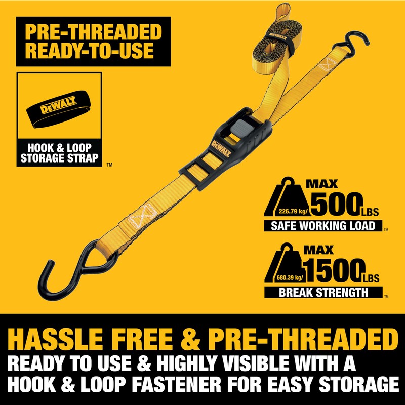 DEWALT DXBC90042 Black/Yellow 1” x 12’ Cam-Buckle Straps - 500